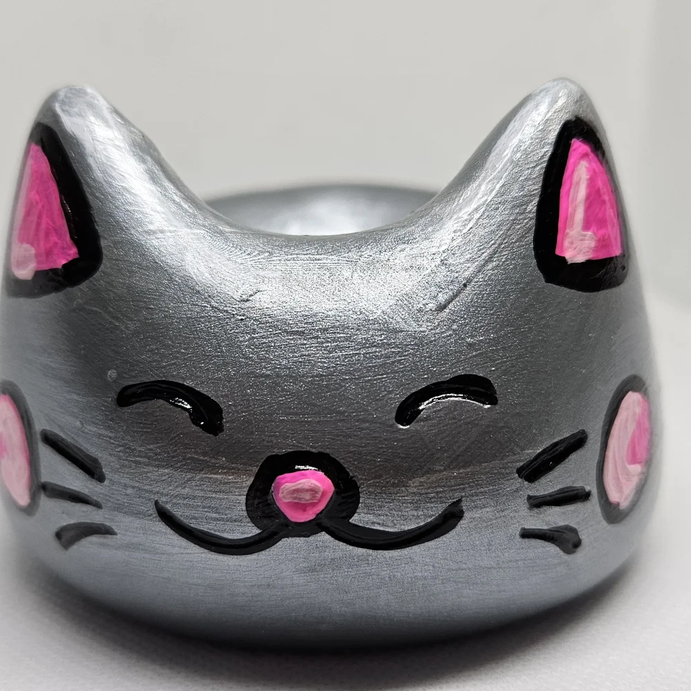 Gray and Pink Cat Ceramic Holder